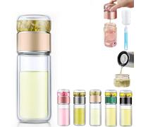 Tryteava Glass Infuser, Tryteava 3-in-1 Smart Tea Infuser, Leak-proof Tea Infusers with Filter & Lid, Double Layer Portable Teas Water Separation Infusible Teas Cup Mug (Gold,280ml)