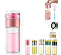 Tryteava Glass Infuser, Tryteava 3-in-1 Smart Tea Infuser, Leak-proof Tea Infusers with Filter & Lid, Double Layer Portable Teas Water Separation Infusible Teas Cup Mug (Pink,350ml)