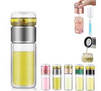 Tryteava Glass Infuser, Tryteava 3-in-1 Smart Tea Infuser, Leak-proof Tea Infusers with Filter & Lid, Double Layer Portable Teas Water Separation Infusible Teas Cup Mug (Silver,280ml)