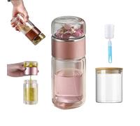 Tryteava Glass Infuser,Tryteava 3-in-1 Smart Tea Infuser,Portable Glass Tea Separation Tea Cup,Double Glass Tea Infuser Bottle,for Blooming & Loose Leaf Tea (Pink, 500ml)