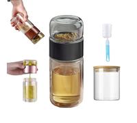 Tryteava Glass Infuser,Tryteava 3-in-1 Smart Tea Infuser,Portable Glass Tea Separation Tea Cup,Double Glass Tea Infuser Bottle,for Blooming & Loose Leaf Tea (Black, 280ml)