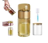Tryteava Glass Infuser,Tryteava 3-in-1 Smart Tea Infuser,Portable Glass Tea Separation Tea Cup,Double Glass Tea Infuser Bottle,for Blooming & Loose Leaf Tea (Gold, 500ml)