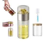 Tryteava Glass Infuser,Tryteava 3-in-1 Smart Tea Infuser,Portable Glass Tea Separation Tea Cup,Double Glass Tea Infuser Bottle,for Blooming & Loose Leaf Tea (Gold, 350ml)