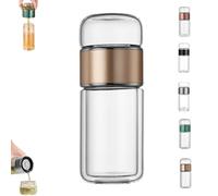 Tryteava Glass Infuser, Tryteava 3-in-1 Smart Tea Infuser, with flip & brew design, glass tea infusers, Dual Chamber & Filter, Hot & Cold Brew, for Blooming & Loose Leaf Tea (Gold,420ml)