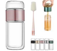 Tryteava Glass Infuser, Tryteava 3-in-1 Smart Tea Infuser with Integrated Strainer, Double Layer Portable Tea Water Separation Cup, Hot & Cold Brew, for Home or Travel (Pink)