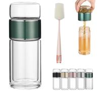 Tryteava Glass Infuser, Tryteava 3-in-1 Smart Tea Infuser with Integrated Strainer, Double Layer Portable Tea Water Separation Cup, Hot & Cold Brew, for Home or Travel (Green)