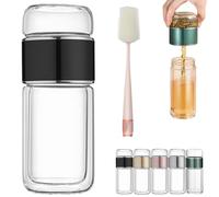 Tryteava Glass Infuser, Tryteava 3-in-1 Smart Tea Infuser with Integrated Strainer, Double Layer Portable Tea Water Separation Cup, Hot & Cold Brew, for Home or Travel (Black)