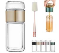 Tryteava Glass Infuser, Tryteava 3-in-1 Smart Tea Infuser with Integrated Strainer, Double Layer Portable Tea Water Separation Cup, Hot & Cold Brew, for Home or Travel (Gold)