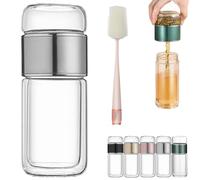 Tryteava Glass Infuser, Tryteava 3-in-1 Smart Tea Infuser with Integrated Strainer, Double Layer Portable Tea Water Separation Cup, Hot & Cold Brew, for Home or Travel (Silver)