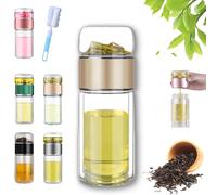 Tryteava Glass Infuser, Tryteava 3-in-1 Smart Tea Infusers, Portable Glass Bottl Double Wall Teas Water Separation Pitcher for Loose Leaf Teas for Office Home (D, 280ml)