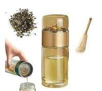 Tryteava Glass Infuser,Tryteava Glass Infusers Tumbler, with Filter & Lid, Hot or Cold Ready, Portable Loose Leaf Tea Maker for Home,Travel Use (Gold,420ml)