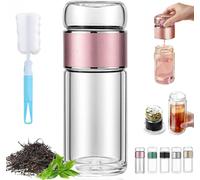 Tryteava Glass Infuser, TryTeava Leak-proof Tea Infuser, Double Layered Glass, Portable 3-in-1 Tea Maker, with Filter & Lid, for Loose Leaf (Pink,500ml)