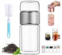 Tryteava Glass Infuser, TryTeava Leak-proof Tea Infuser, Double Layered Glass, Portable 3-in-1 Tea Maker, with Filter & Lid, for Loose Leaf (Sliver,350ml)