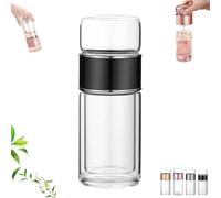 Tryteava Glass Infuser, Tryteava Tea Infuser, Double Glass Teas Infusers Bottle with Integrated Strainer Teas Separation Cup for Loose Leaf Tea, Hot or Cold Ready (Black,350ml)