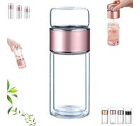 Tryteava Glass Infuser, Tryteava Tea Infuser, Double Glass Teas Infusers Bottle with Integrated Strainer Teas Separation Cup for Loose Leaf Tea, Hot or Cold Ready (Pink,500ml)