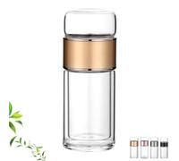 Tryteava Glass Infuser, Tryteava Tea Infuser, Double Glass Teas Infusers Bottle with Integrated Strainer Teas Separation Cup for Loose Leaf Tea, Hot or Cold Ready (Gold,350ml)
