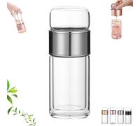 Tryteava Glass Infuser, Tryteava Tea Infuser, Double Glass Teas Infusers Bottle with Integrated Strainer Teas Separation Cup for Loose Leaf Tea, Hot or Cold Ready (Silver,500ml)