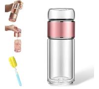 Tryteava Glass Tea Infuser Bottle, Tryteava Tea & Water Separation, Double Wall Borosilicate Glass, Leak-Proof for Loose Leaf & Fruit-Infused Tea, Hot & Cold Use (Pink,280ml / 9.5oz)