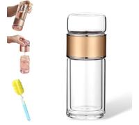 Tryteava Glass Tea Infuser Bottle, Tryteava Tea & Water Separation, Double Wall Borosilicate Glass, Leak-Proof for Loose Leaf & Fruit-Infused Tea, Hot & Cold Use (Gold,350ml / 12oz)
