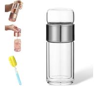 Tryteava Glass Tea Infuser Bottle, Tryteava Tea & Water Separation, Double Wall Borosilicate Glass, Leak-Proof for Loose Leaf & Fruit-Infused Tea, Hot & Cold Use (Silver,280ml / 9.5oz)