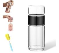 Tryteava Glass Tea Infuser Bottle, Tryteava Tea & Water Separation, Double Wall Borosilicate Glass, Leak-Proof for Loose Leaf & Fruit-Infused Tea, Hot & Cold Use (Black,350ml / 12oz)