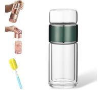 Tryteava Glass Tea Infuser Bottle, Tryteava Tea & Water Separation, Double Wall Borosilicate Glass, Leak-Proof for Loose Leaf & Fruit-Infused Tea, Hot & Cold Use (Green,280ml / 9.5oz)