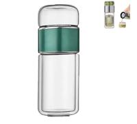 Tryteava Glass Teapot, Portable 3-in-1 Smart Teapot with Tea Separator, Double-Wall Glass, Built-in Filter, Suitable for Home, Office and Travel, Unisex (Green,280ml)