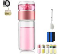Tryteava Infuseur à thé en verre, infuseur à thé portable, design intelligent 3 en 1, à double paroi, anti-fuite, pour thé en vrac chaud ou froid, rose, 280 ml