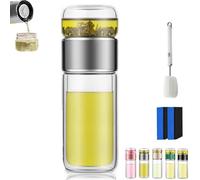 Tryteava Infuseur à thé en verre, infuseur à thé portable, design intelligent 3 en 1, à double paroi, anti-fuite, pour thé en vrac chaud ou froid, en vrac et à fleurs, argenté, 280 ml