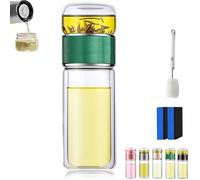 Tryteava Infuseur à thé en verre, infuseur à thé portable, design intelligent 3 en 1, à double paroi, anti-fuite, pour thé en vrac chaud ou froid, vert, 350 ml