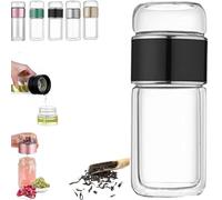 Tryteava - Infuseur à thé intelligent 3 en 1, double paroi, en verre anti-fuite avec filtre en acier inoxydable, infuseur chaud et froid portable pour thé en vrac (noir, 420 ml)