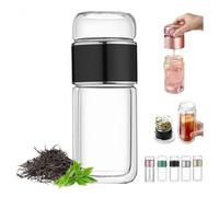 Tryteava - Infuseur à thé intelligent 3 en 1 en verre à double couche, infuseur à thé portable à double paroi, design Flip & Brew, pour fleurs et thés en vrac (noir, 500 ml)