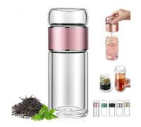 Tryteava - Infuseur à thé intelligent 3 en 1, tasse à thé en verre double couche, infuseur à thé portable à double paroi, design Flip & Brew, pour fleurs et thés en vrac (rose, 280 ml)