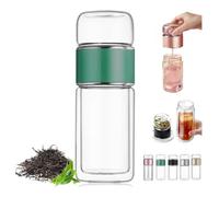 Tryteava - Infuseur à thé intelligent 3 en 1, tasse à thé en verre double couche, infuseur à thé portable à double paroi, design Flip & Brew, pour fleurs et thés en vrac (vert, 350 ml)