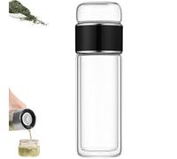 Tryteava Infuseur en verre, infuseur à thé intelligent 3 en 1, bouteille en verre borosilicate à double paroi avec filtre en acier inoxydable pour thé en feuilles en vrac et thé fleurissant (noir, 420