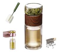 Tryteava Infuseur en verre, infuseur à thé intelligent 3 en 1, double couche, avec séparation de l'eau en verre, infuseur portable anti-fuite, avec filtre et couvercle pour thé en vrac (bois, 420 ml)
