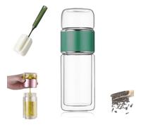 Tryteava Infuseur en verre, infuseur à thé intelligent 3 en 1, double couche, avec séparation de l'eau en verre, infuseur portable anti-fuite, avec filtre et couvercle pour thé en vrac (vert, 280 ml)