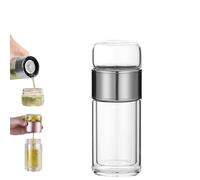 Tryteava Infuseur en verre, infuseur à thé intelligent 3 en 1, portable, double paroi en verre borosilicate avec filtre en acier inoxydable, anti-fuite, thé chaud et froid (argent, 500 ml)