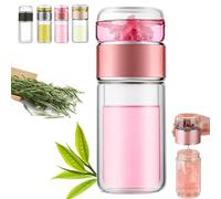 Tryteava Tea Infuser - Teava 3-in-1 Smart Tea Infuser, Double Layered Glass Tea Separation Tea's Infuser,Built-In Filter&Separate TeaCompartment,Adaptable to -4°F - 212°F,Tea Your Way (Pink, 280ml)