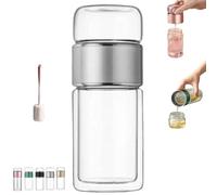 Tryteava Teava Infuseur à thé intelligent 3 en 1, double verre avec couvercle anti-fuite, infusion chaude et froide, théière portable avec filtre intégré, pour thé en vrac (argent, 350 ml)
