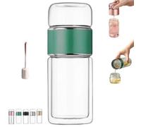 Tryteava Teava Infuseur à thé intelligent 3 en 1, double verre avec couvercle anti-fuite, infusion chaude et froide, théière portable avec filtre intégré, pour thé en vrac (vert, 350 ml)