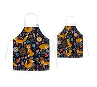 TRYTUTRY Parent Child Tabliers avec Poche - Joli Ensemble de Tabliers pour Enfants et Adultes, Réglable Boucle de Cou Tabliers pour Artistes Chefs Cuisson, Fox, 60 x 70 cm (adult), 45 52 (child)
