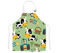 TRYTUTRY Tablier pour enfants avec sangle réglable, joli tablier pour enfant avec poche pour la cuisine, la peinture, la pâtisserie, vache, Tout Petit