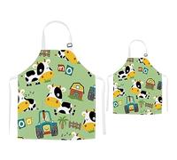 TRYTUTRY Tabliers pour parents et enfants avec poche - Tabliers assortis dinosaures mignons pour enfants et adultes, vache, Child and Adult