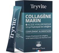 TRYVITE Collagène Marin et Acide Hyaluronique - Vitamine C & E, Peau Hydratée & Élastique | Haute Absorption (15 sticks)