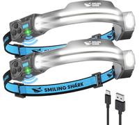 Ts-2 Lampe Frontale, Led Head Lamp Rechargeable 2400mah 2x Projecteur Orientable & Flood & Strobe Headlamp Avec Capteur De Mouvement Pour Camping, Jogging, Randonnée, Course (2 Pack)