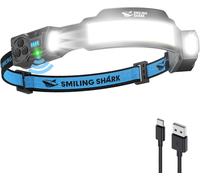 Ts-4 Lampe Frontale, Led Head Lamp Rechargeable 2400mah 2x Projecteur Orientable & Flood & Strobe Headlamp Avec Capteur De Mouvement Pour Camping, Jogging, Randonnée, Course (1 Pack)