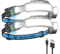 Ts-4 Lampe Frontale, Led Head Lamp Rechargeable 2400mah 2x Projecteur Orientable & Flood & Strobe Headlamp Avec Capteur De Mouvement Pour Camping, Jogging, Randonnée, Course (2 Pack)