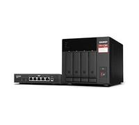 QNAP TS-473A + QSW-1105-5T Bundle Pack NAS Tower Ryzen Embedded V1500B 8 Go DDR4 0 To QNAP Turbo System Noir