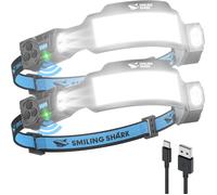 Ts-6 Lampe Frontale, Led Head Lamp Rechargeable 2400mah 2x Projecteur Orientable & Flood & Strobe Headlamp Avec Capteur De Mouvement Pour Camping, Jogging, Randonnée, Course (2 Pack)